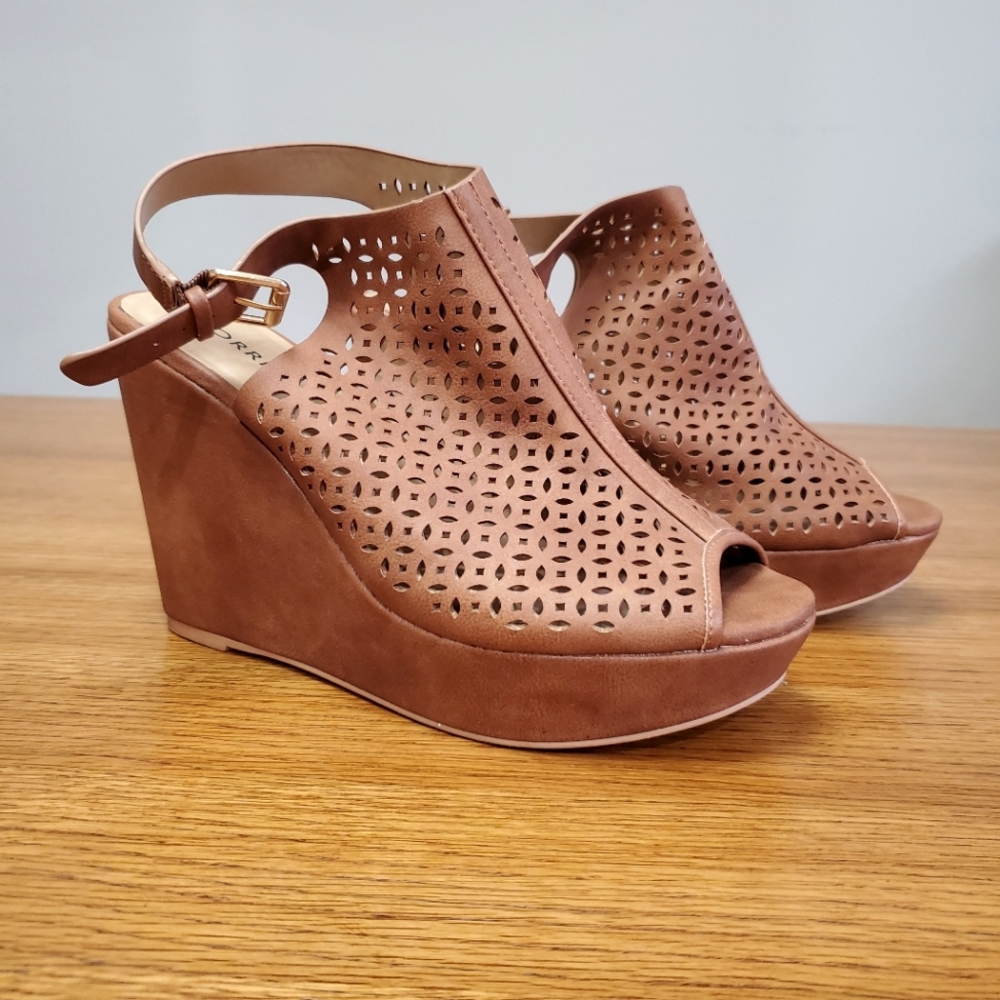 Torrid Faux Leather Laser-Cut, Peep-Toe Wedges